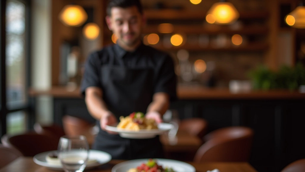 Restaurant server presenting dishes at dining table